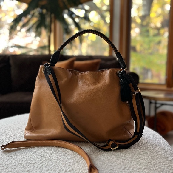NEW Mark & Graham genuine soft leather tote cognac tan interchangeable handles - Picture 1 of 16